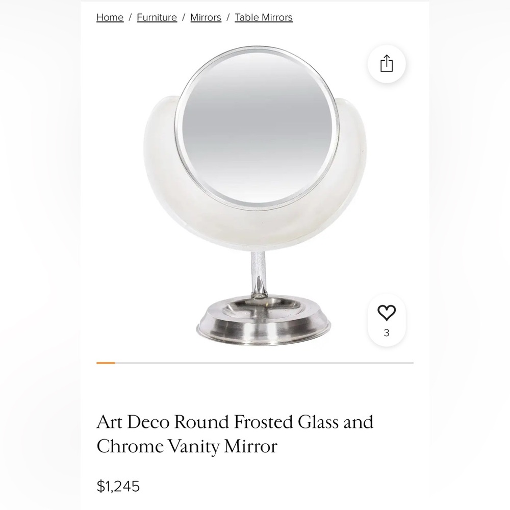 Vintage/ Antique Round Art Deco Frosted Glass and Chrome Vanity Mirror